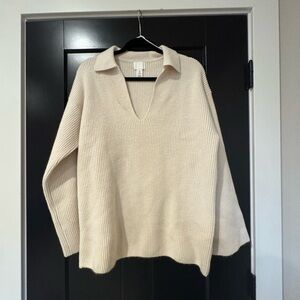 H&M Cream V-Neck Sweater for Women